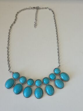 Turquoise Crackle Statement Necklace - Silver-Tone Bib Collar